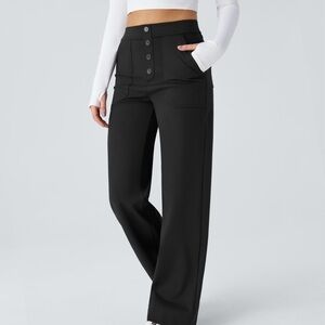 HALARA Black High-Rise Wide Leg Button-Front Pants